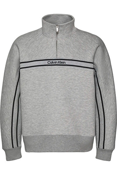 Calvin Klein Ls Cotton Spacer Stripe Rib Qtr Men's Gray Sweatshirt