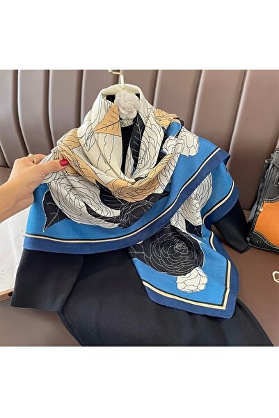 Accessories Hei Blue Patterned Stylish Silk-Look Women's Accessory Scarf Foulard