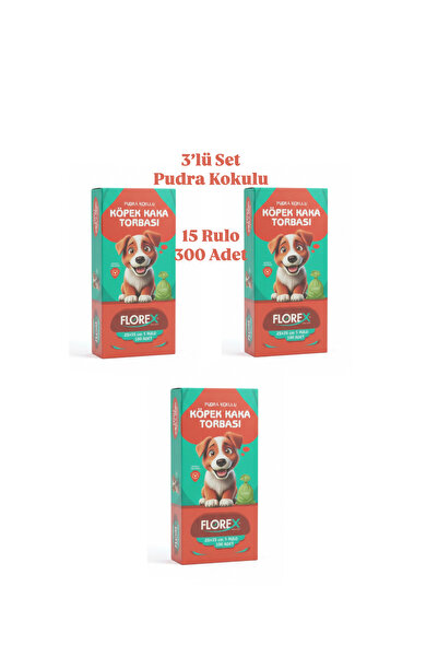 MEMS Pudra Kokulu 25x35cm Kedi Köpek Kaka Poşeti Torba 3lü Set 15 Rulo 300 Ad...