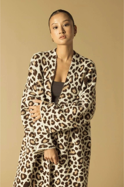 esilamoda Kadın Leopar Desen Hırka