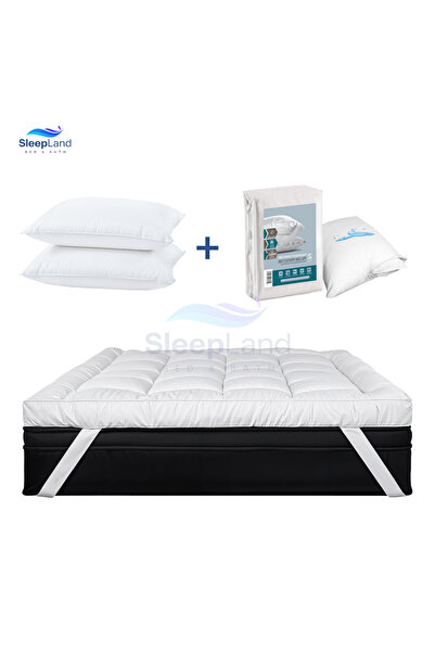 SLEEPLAND Hotel-quality 14cm thick mattress pad set with pillow protector and...