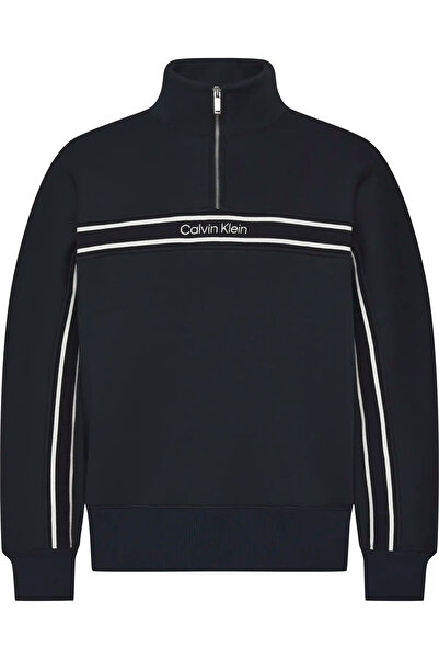 Calvin Klein سويت شيرت أسود للرجال من LS COTTON SPACER STRIPE RIB QTR