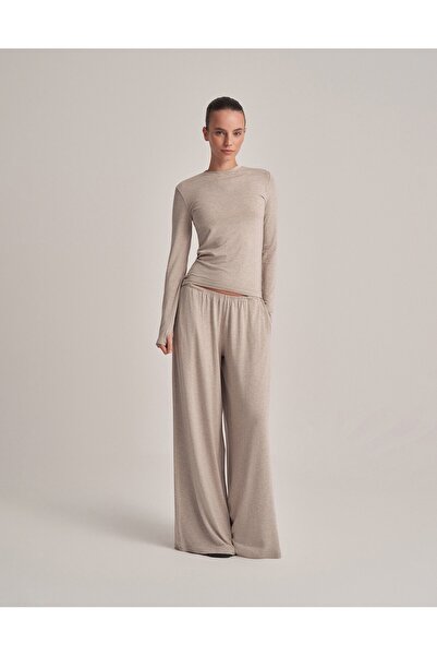 lessandromance FIT KESIM UZUN KOLLU T-SHIRT EKRU MELANJ