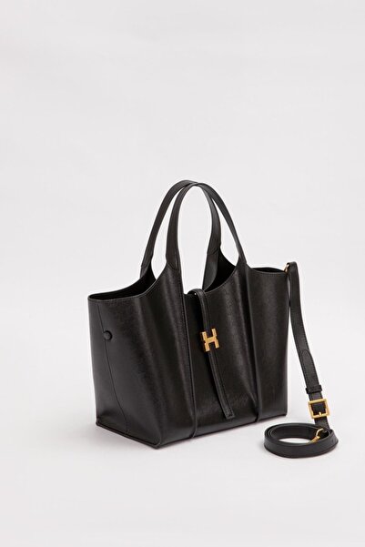 Levidor Strap Lock Detail Black Women's Handbag -930349