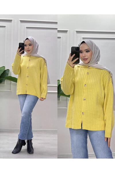 moda acar Shirt Collar Buttoned Cardigan