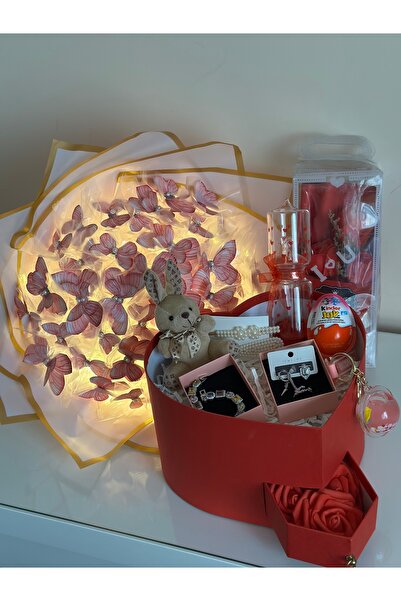 Maide Jewelry Sevgiliye Arkadaşa Özel Hediye Kutusu Kelebek Buketi Ledli Yeni...