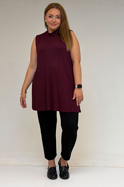 Eslina 58506 Large Size Stone Printed Combed Cotton Underwear - Claret Red