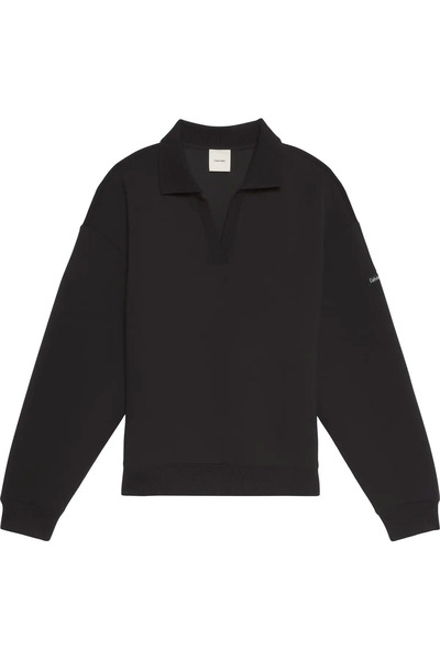 Calvin Klein سويت شيرت بولو أسود للسيدات من LS SCUBA قصة فضفاضة D POLO TOP
