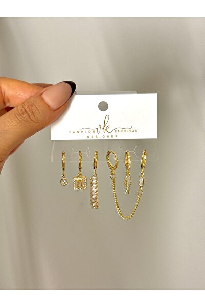 YOUES JEWELRY ÇELİK KADIN 6'LI KÜPE SETİ 14K RENK GOLD