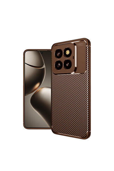 NewFace غطاء حماية لهاتف شاومي مي 14 تي برو مع تركيز تلقائي وتصميم كربوني - بني