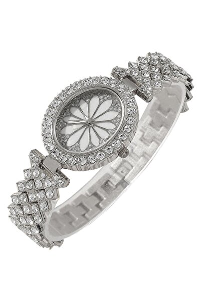 OptimStar Ceas dama, cu cristale, design elegant, casual, clasic, Argintiu