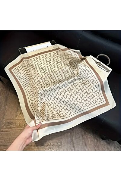 Accessories Hei Cream Patterned Stylish Silk-Look Women's Accessory Scarf Foulard
