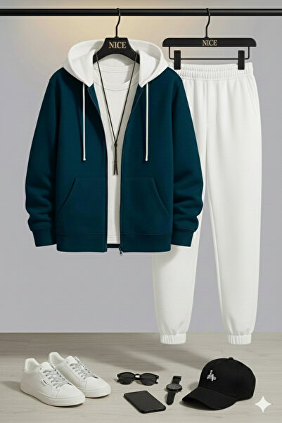 NİCE ERKEK FERMUARLI KAPÜŞONLU EŞOFMAN TAKIMI|Rahat Kesim,Spor Giyim,Günlük Kombin,Cepli Hırka-Jogger Alt