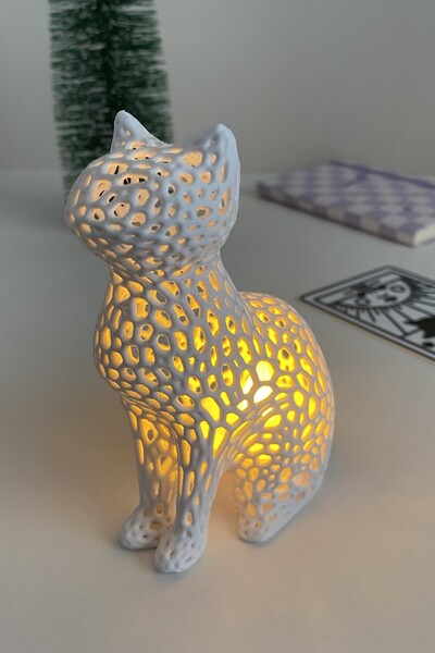 Good To Glow Cozy Kedi Mumluk - Tealight Aydınlatma Fener - Dantel Desenli Ke...