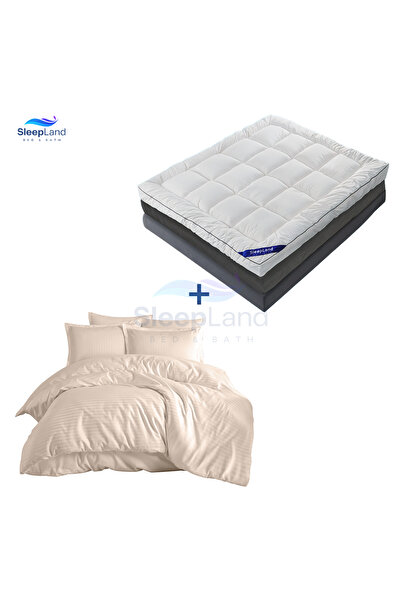 SLEEPLAND بكج لباد فندقي ارتفاع 14 سم مع مفرش فندقي بيج