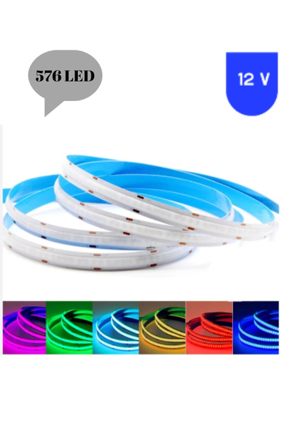 POWERR LED AYDINLATMA 12 Volt 8 mm 576 Ledli Esnek Cob RGB Şerit Led İç Mekan...