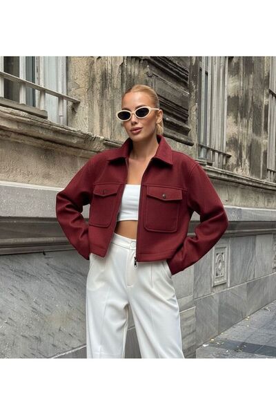 louyan fashion سترة قصيرة نسائية موديل كاشي باللون العنابي