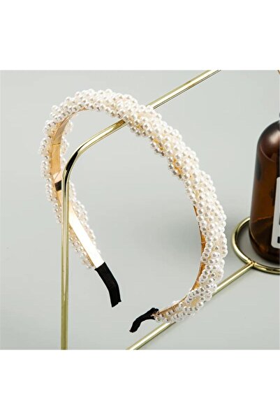 Pelin Aksesuar Beyaz Yoğun İncili Kalın Abiye Taç