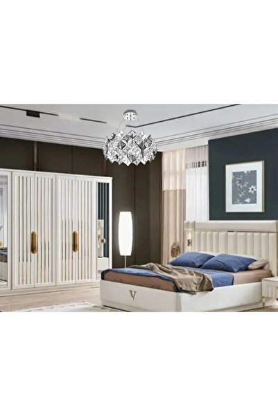 OEM Modern Chandelier with 6 Bulbs, Shiny Chrome Finish, Rivano