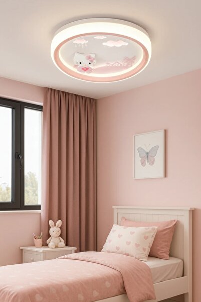 OEM Pink LED Ceiling Light with 3D Kitten and Remote Control Adjustable Light 3000–6500K Elyno