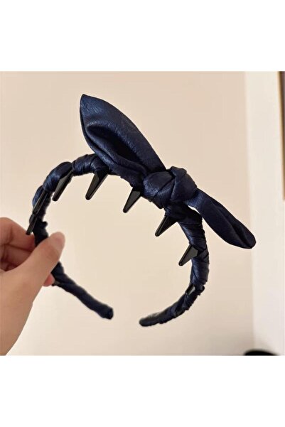 Pelin Aksesuar Lacivert Deri Görünümlü Fiyonklu Dişli Taç