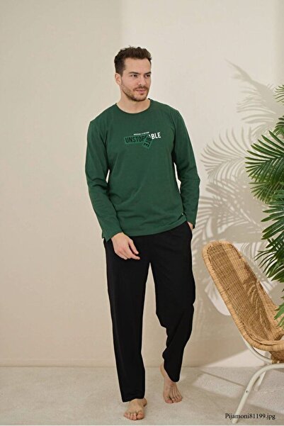 Pijaman طقم بيجامة رجالي عالي الجودة بأكمام طويلة مصنوع من القطن الطبيعي بنسبة 100%