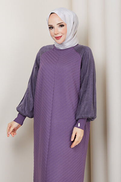 Pamuk Butik Kadın Kolu İpek Kupra Yarım Balıkçı Yaka Merserize Triko Elbise