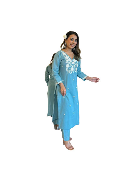 MYSMAR Blue Rayon Salwar Kameez Set - FFT5824 | Blue