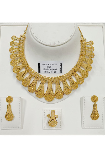 Generic Gold Plated Wide Collar Filigree Necklace, Dangle Earrings & Ring Set (4 Pcs)