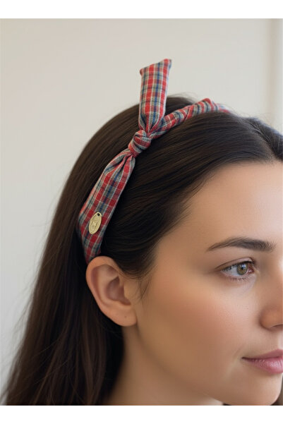 Pelin Aksesuar تاج من القماش المعقود بنمط منقوش باللون الأحمر