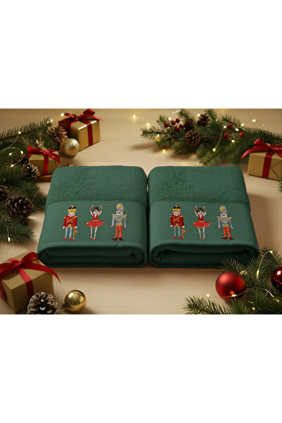 Vintero Home طقم مناشف قطنية 100% بتصميم رأس السنة الجديدة - قطعتان - 50×60 سم