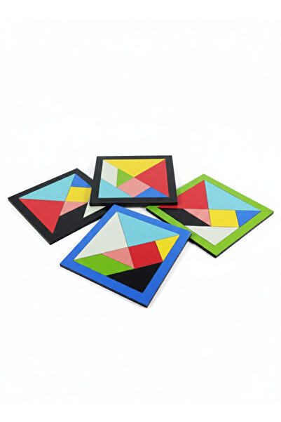 Porsuk Modern Ahşap Kare Tangram Eğitici Zeka Oyunu Renkli