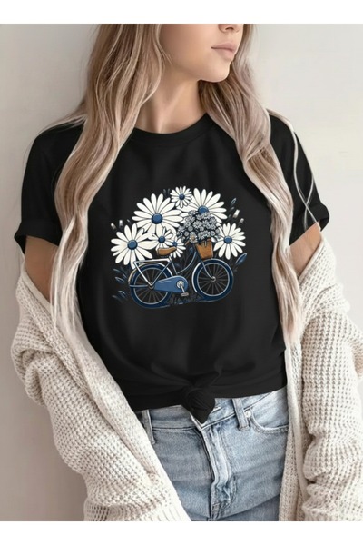 one button Tricou unisex cu guler rotund, design Daisy Bicycle, 100% bumbac