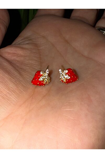 Blotch أقراط مينيمال ميوي مرصعة بالفراولة من الفولاذ للفتيات والنساء باللون ا...