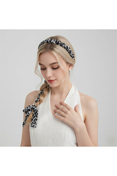 Pelin Aksesuar Coroană cu dinți negru alb imprimeu leopard cu eșarfă