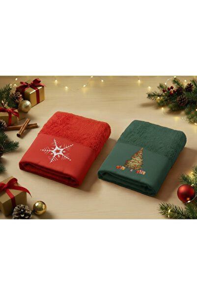 Vintero Home طقم مناشف قطنية 100% بتصميم رأس السنة الجديدة - قطعتان - 50×60 سم