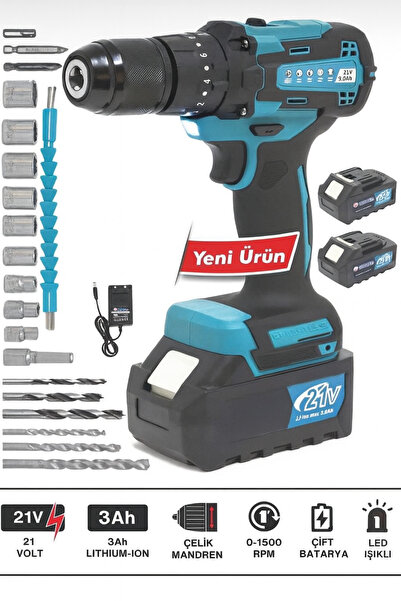 OPTIVEX Akülü Vidalama Çelik Mandren 24 Parça Setli Çift Batarya Şarjlı Matkap