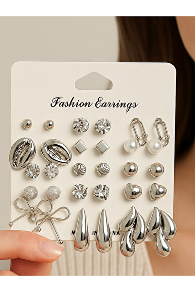 MRK Kadın 30'lu Kombin Halka Küpe İnci 15 Çift Set Çoklu Küpe