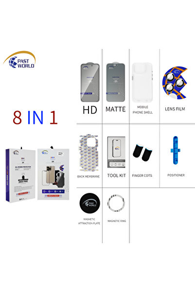 PAST WORLD بكج حماية جوال ايفون 15 عشر قطع – طبقة حماية كاملة للشاشة والجهة الخلفية مع إكسسوارات حماية أساسية
