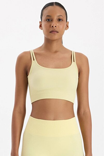 COMEUP Jacquard Detailed Double Strap Sports Bra Light Yellow