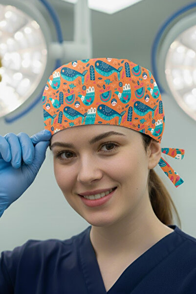 Lion Üniforma Balina Desenli Cerrahi Bone Unisex – Likralı Doktor Hemşire Has...