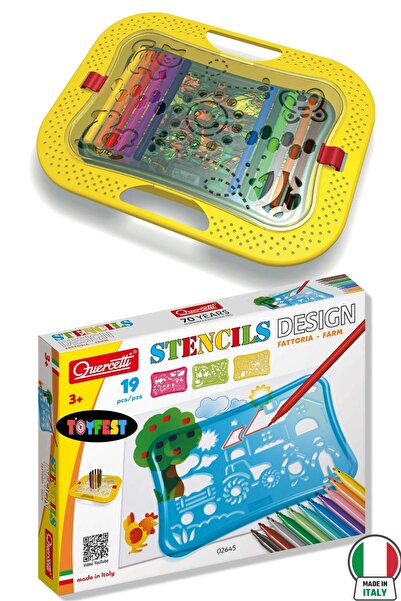 TOYFEST Quercetti Farm Template Set 19 Pieces Unbreakable Plastic Drawing Pen Holder Children's Art Set