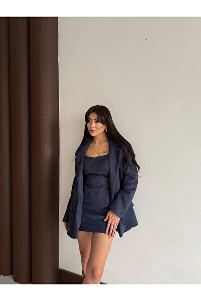 NEW STATION REMODA Set de două piese: jachetă și rochie din piele întoarsă Scuba