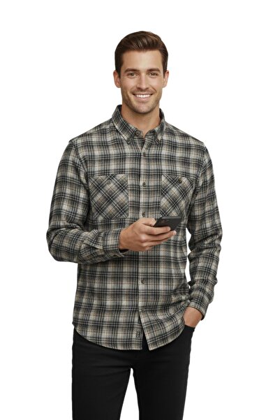 KAMER Men's Winter Long Sleeve Double Pocket Shirt 4045 Bgl-St04994