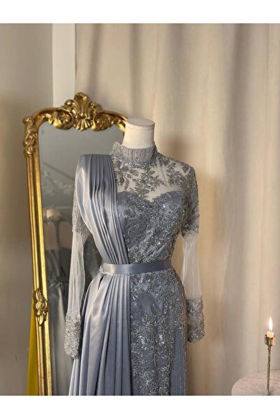 vanus fashion 6171-فستان سيلفر فاخر بتطريز ملكي أنيق