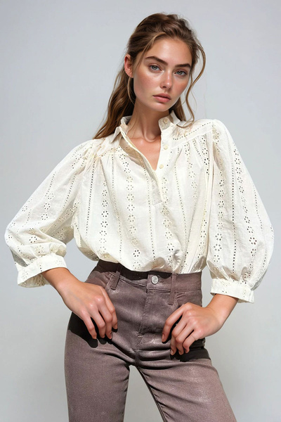 bacc Bluză pentru femei, cu guler Hakim, cu pliuri ascunse, țesută cu fisto, ...