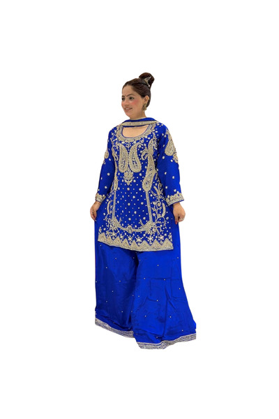 MYSMAR Blue Rayon Top Bottom & Dupatta - HRT1515 | Blue