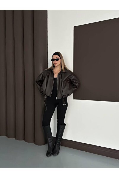 ALVOR Belt Detailed Zipper Closure Plush Lined Bomber Jacket