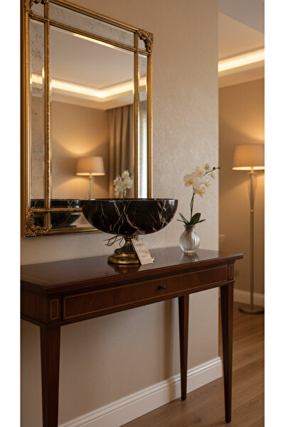 Montdekor EL YAPIMI MERMER TAŞLI BRONZ DESENLİ KASE (30x30x30 cm)