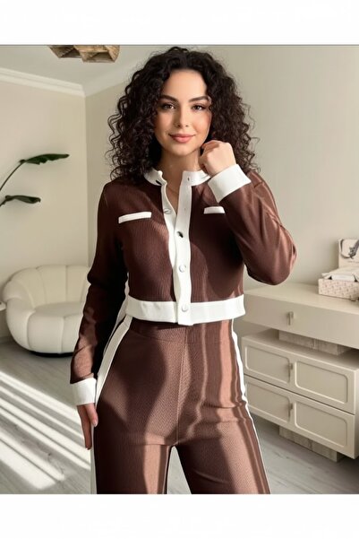 Nivora Style بقطع قماش مخيطة معاً طقم نسائي من القطن بأكمام طويلة وتفاصيل مخط...